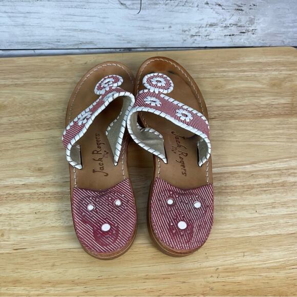 Jack Rodgers Red White Stripe Sandals - Picture 4 of 7